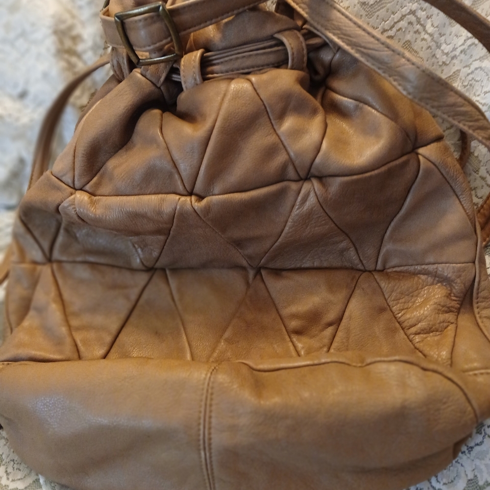 Vintage Patchwork Leather Drawstring Crossbody Sh… - image 5